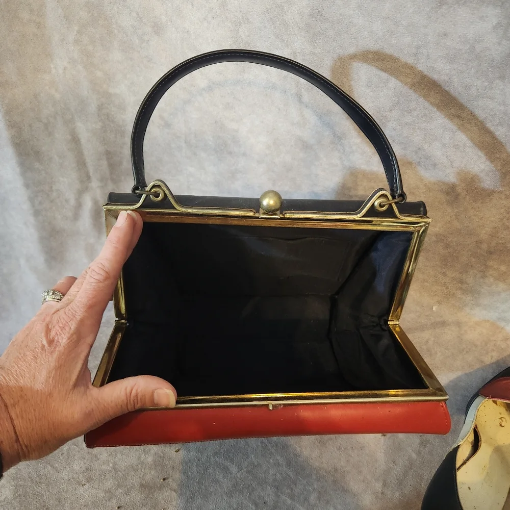 Vintage Red, White &‎ Navy Handbag and Heels Set Size 4.5